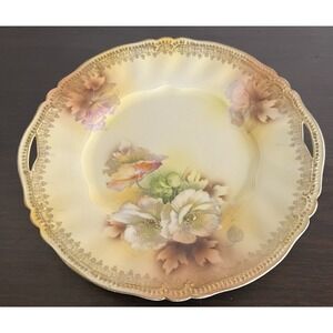 RS Prussia Berlin Floral Porcelain Collector Plate Gold Trim Ornate Handles